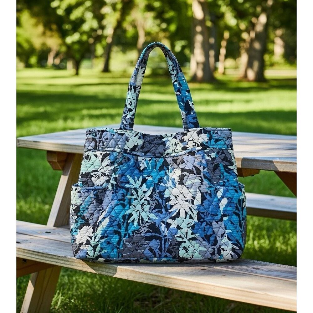 Vera Bradley-CAMO FLORAL-Pleated Tote Quilted Cotton Travel Designer Bag